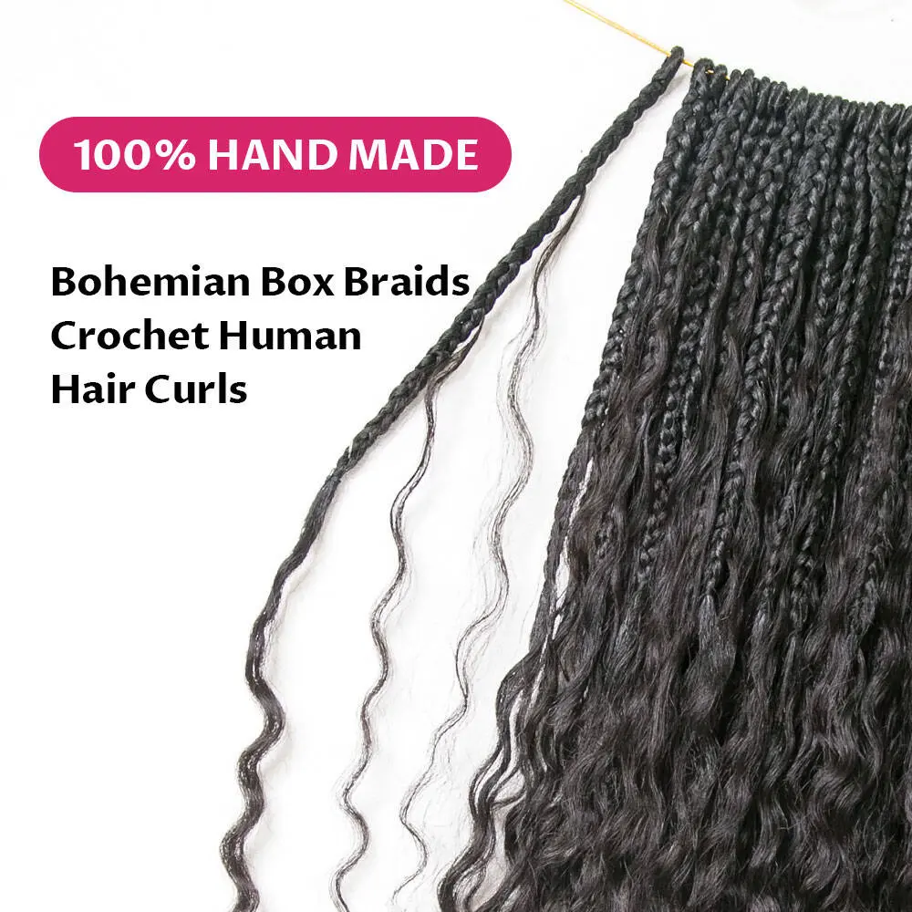 Pre-Looped Crochet Boho Box Braids Human Hair Curls 18 Inch - Image 8