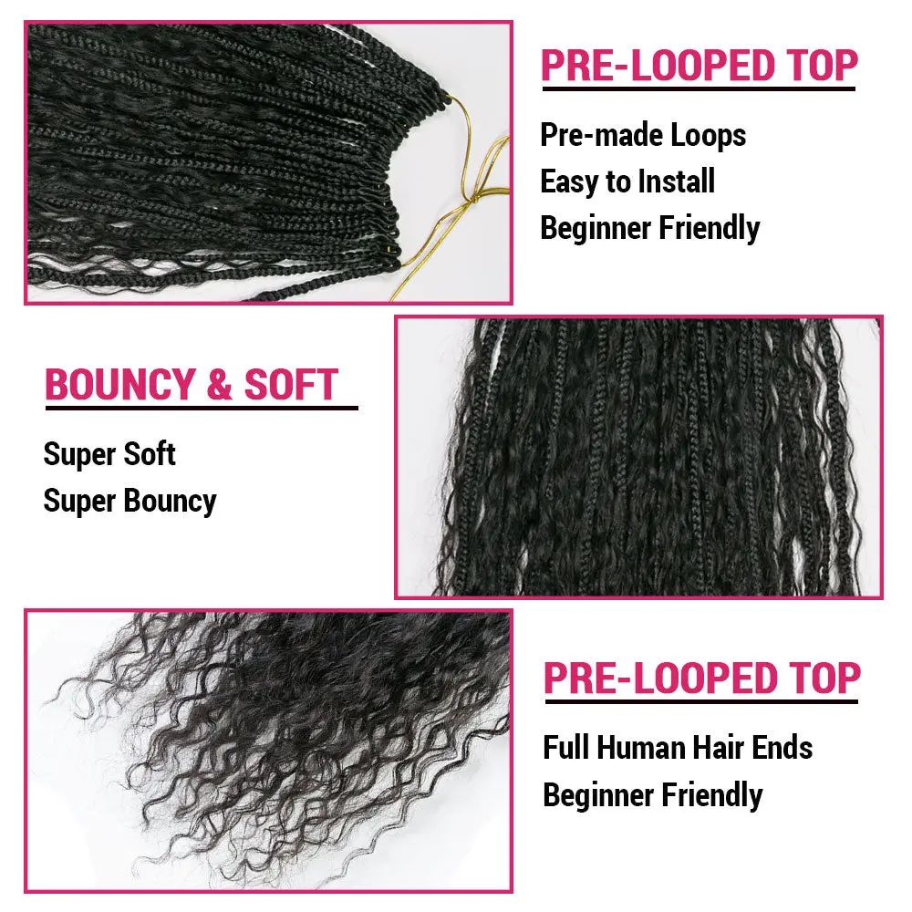 Pre-Looped Crochet Boho Box Braids Human Hair Curls 18 Inch - Image 7
