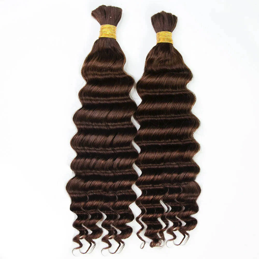 #4 Dark Brown Deep Wave Bulk Human Hair for Braiding - Image 9