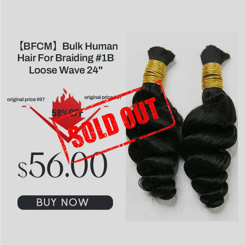 Bulk Human Hair For Braiding #1B Loose Wave 18-24" E51038【CLEARANCE】