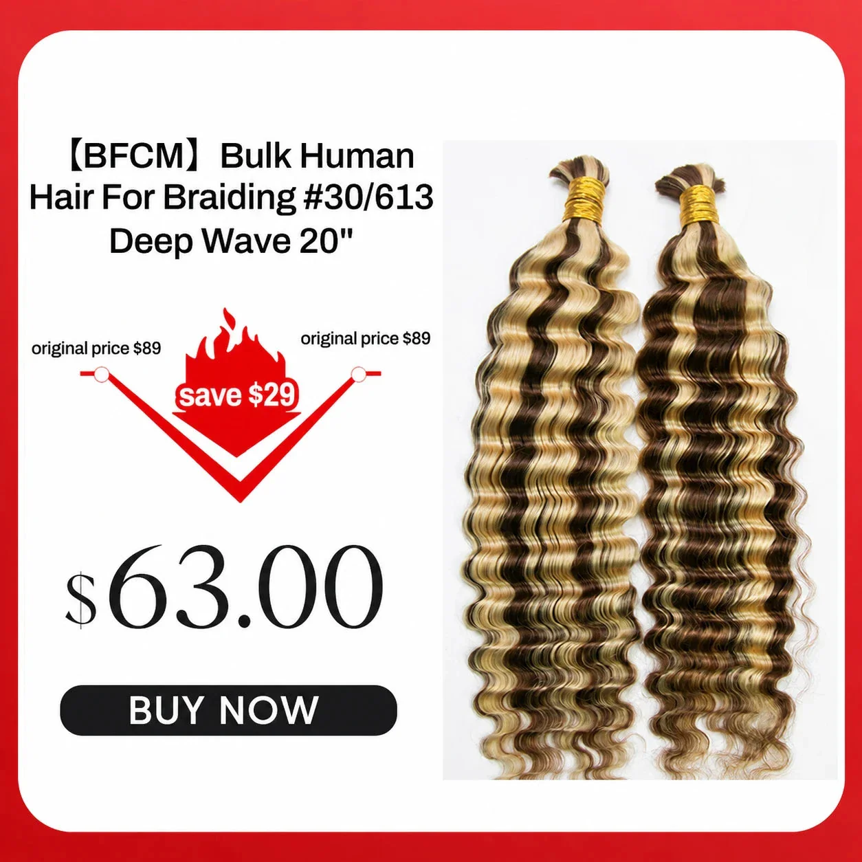 Bulk Human Hair For Braiding #30/613 Deep Wave 20" E51042【CLEARANCE】