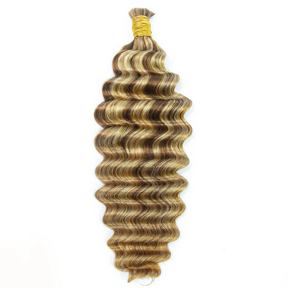 Blend #27/30/613 Double Drawn Bulk Human Braiding Hair Deep Wave