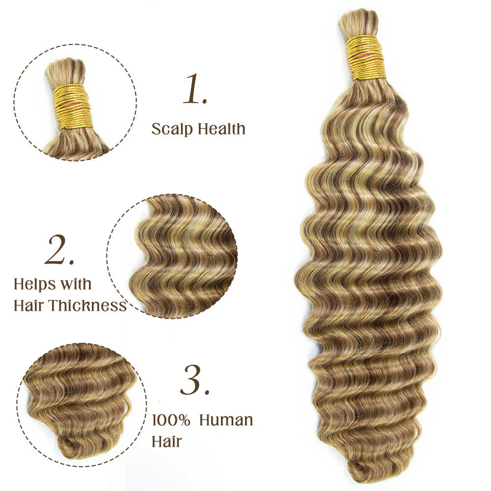 Blend #27/30/613 Double Drawn Bulk Human Braiding Hair Deep Wave - Image 2