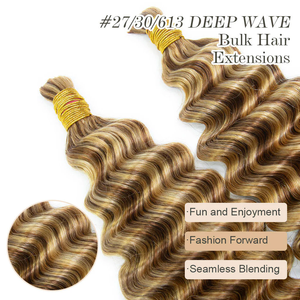 Blend #27/30/613 Double Drawn Bulk Human Braiding Hair Deep Wave - Image 3