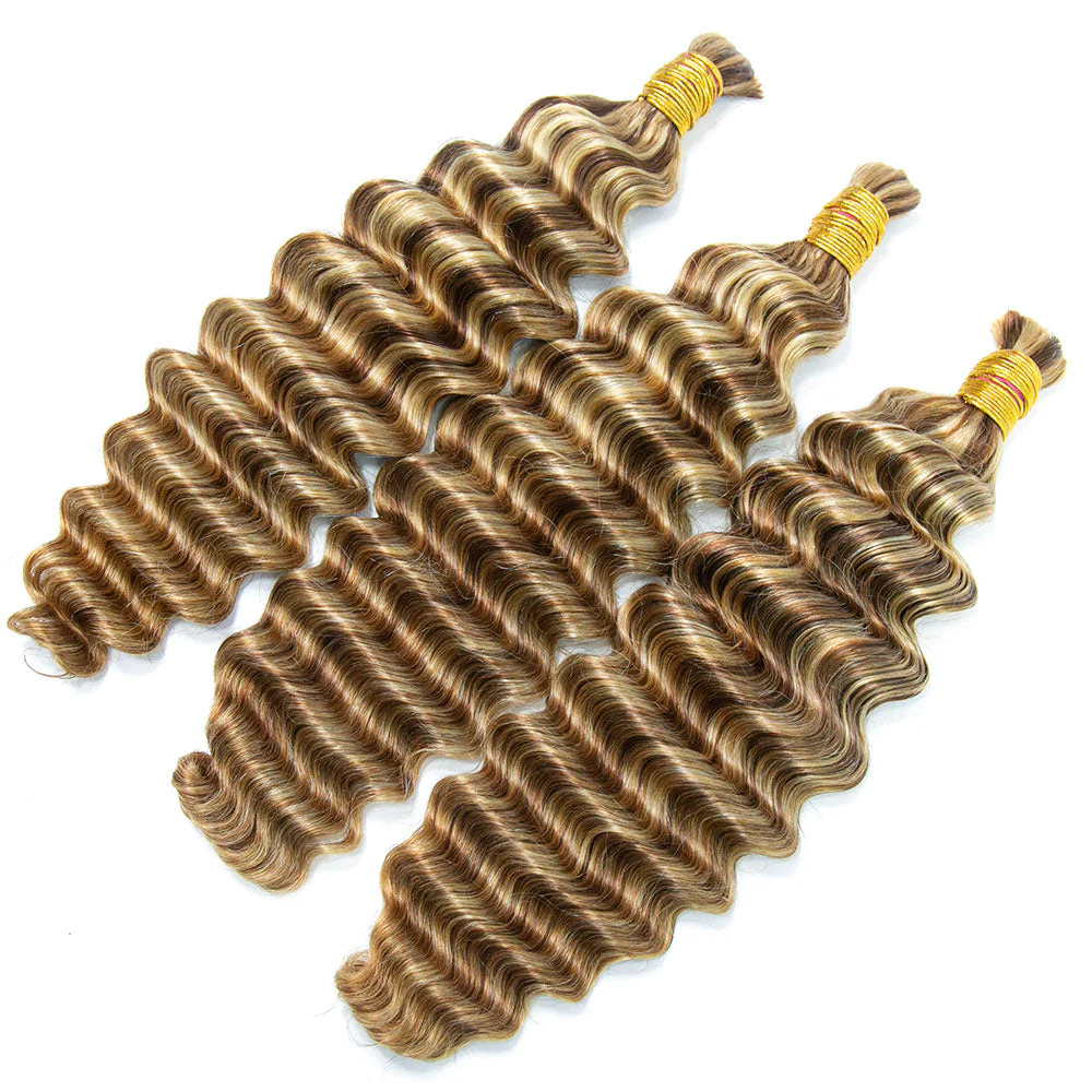 Blend #27/30/613 Double Drawn Bulk Human Braiding Hair Deep Wave - Image 4
