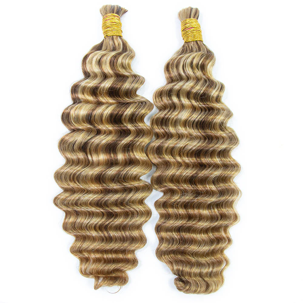 Blend #27/30/613 Double Drawn Bulk Human Braiding Hair Deep Wave - Image 5