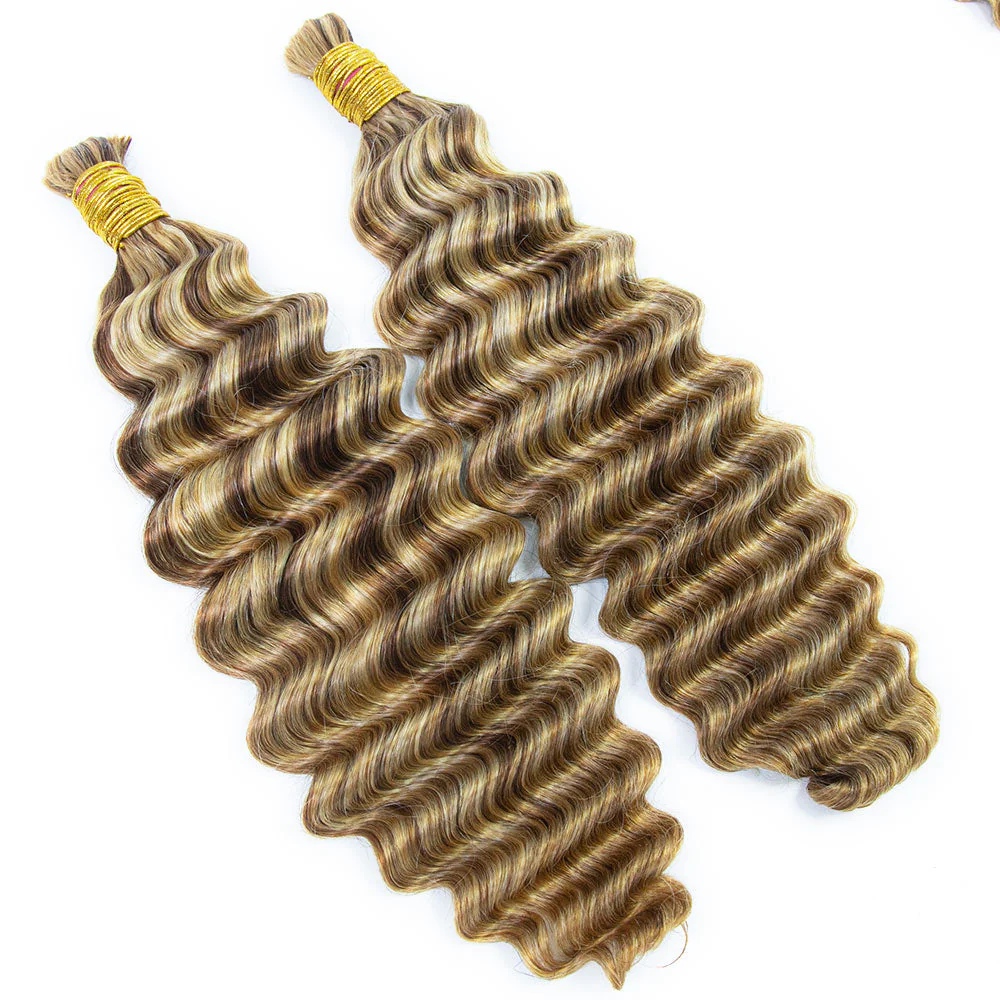 Blend #27/30/613 Double Drawn Bulk Human Braiding Hair Deep Wave - Image 6