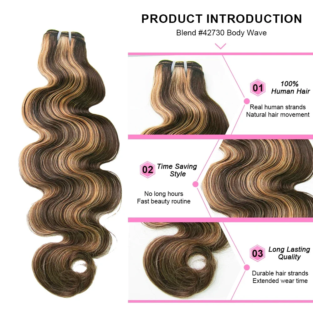 Blend #4/27/30 Body Wave Double Drawn Burmese Human Hair Weaving - Image 2
