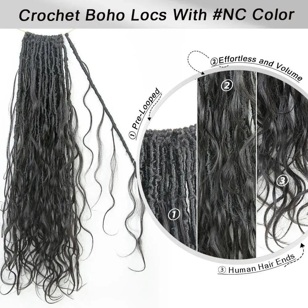 Boho Locs Crochet Hair with Human Hair Curls - Image 15