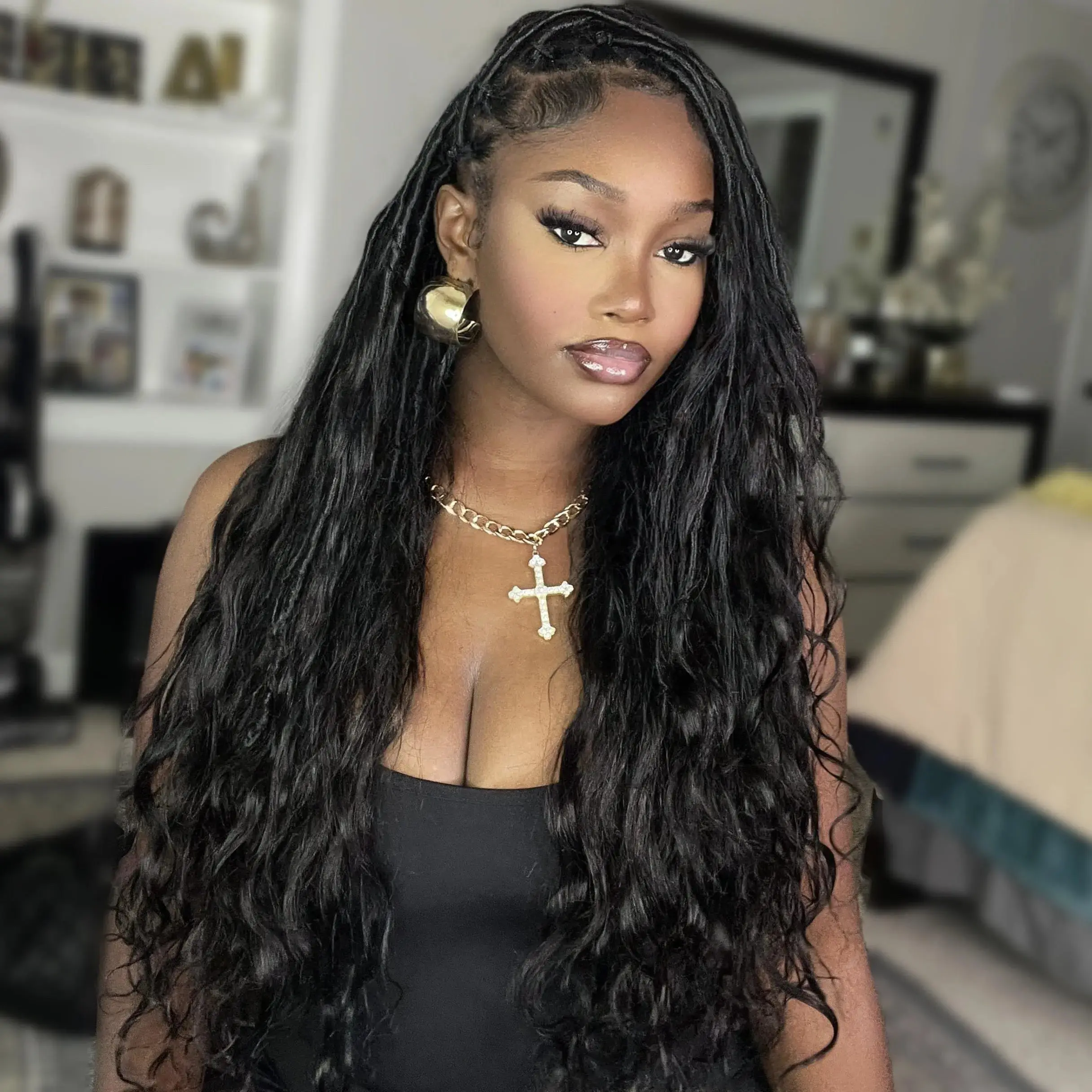 Boho Locs Crochet Hair with Human Hair Curls - Image 8