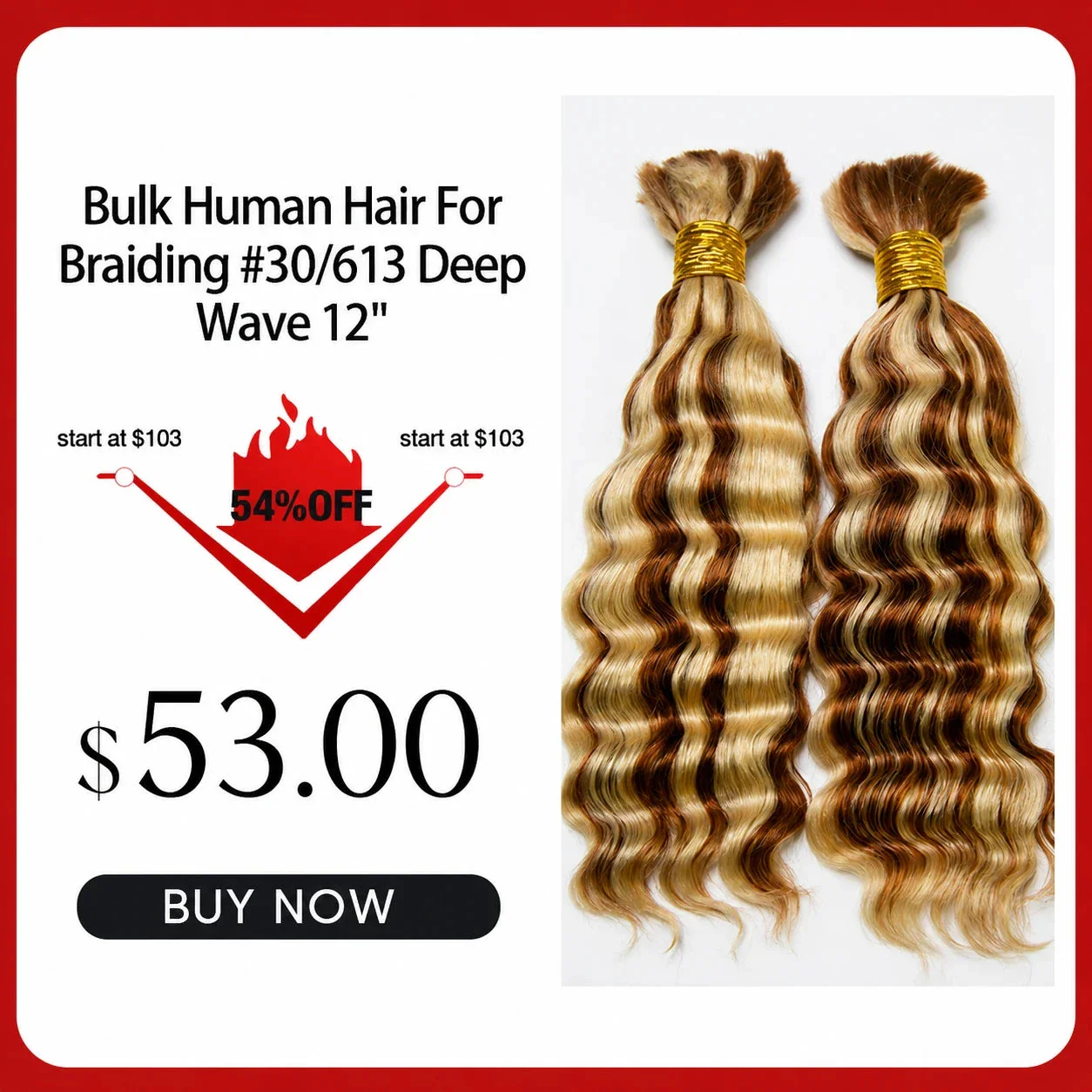 Bulk Human Hair For Braiding #30/613 Deep Wave 12" E1【CLEARANCE】