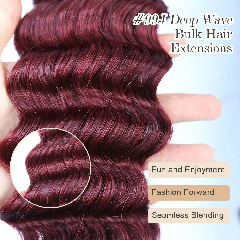Bulk Human Hair For Braiding Burgundy Deep Wave - Image 3