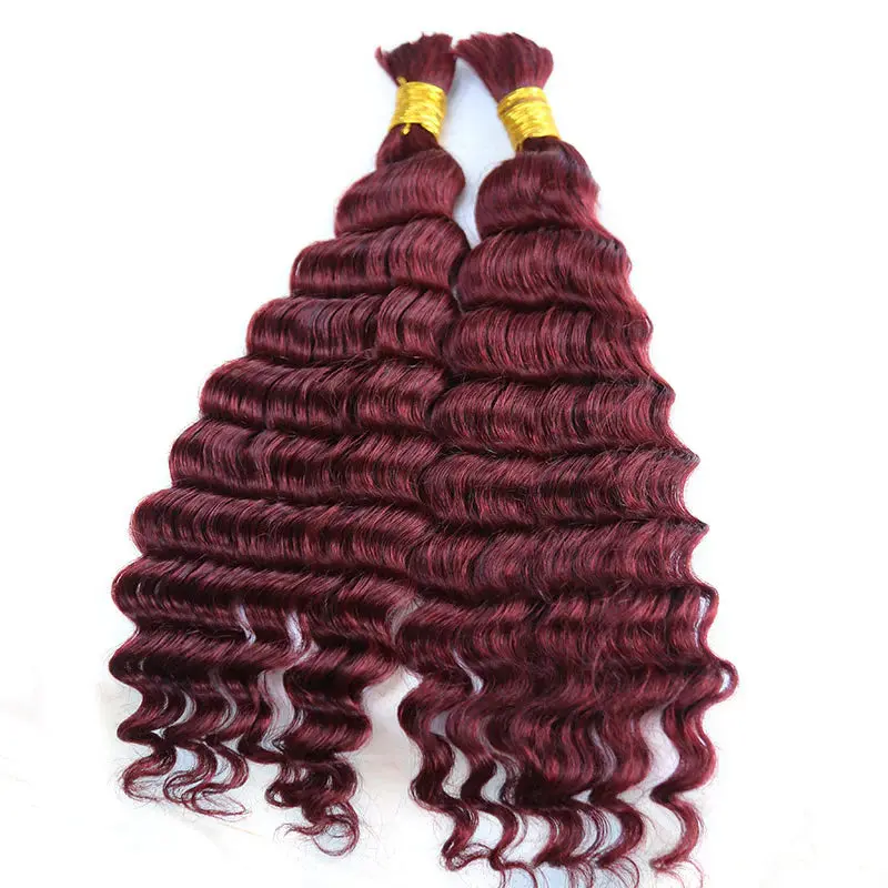 Bulk Human Hair For Braiding Burgundy Deep Wave - Image 4