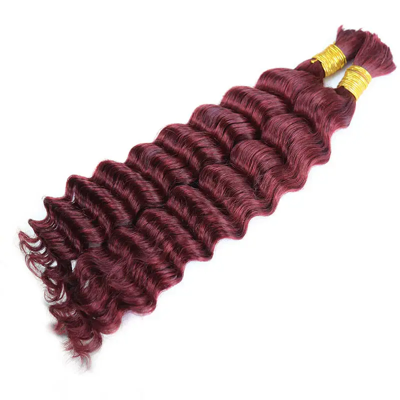 Bulk Human Hair For Braiding Burgundy Deep Wave - Image 5