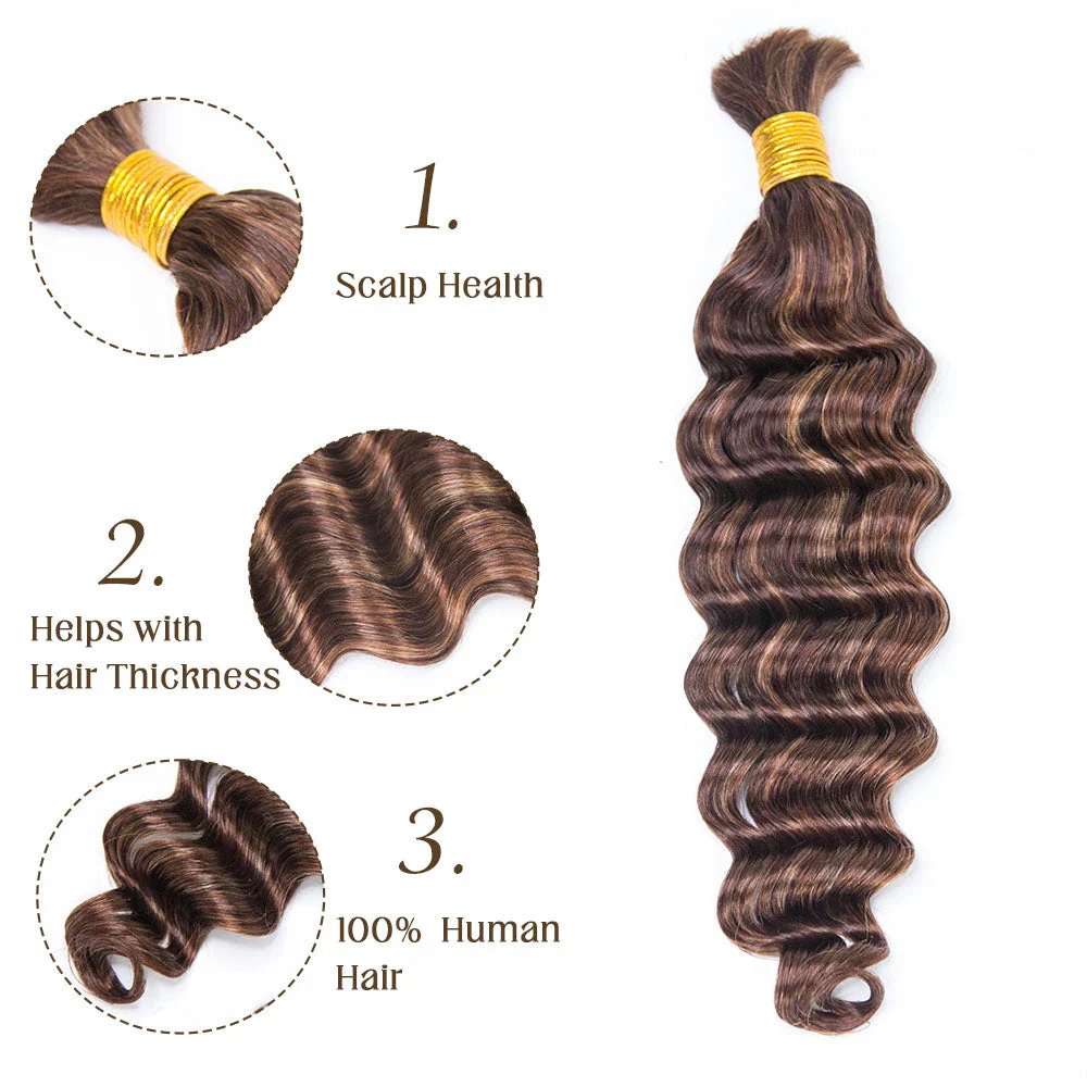 Blend #4/27/30 Bulk Human Hair For Braiding Loose Deep Wave - Image 6