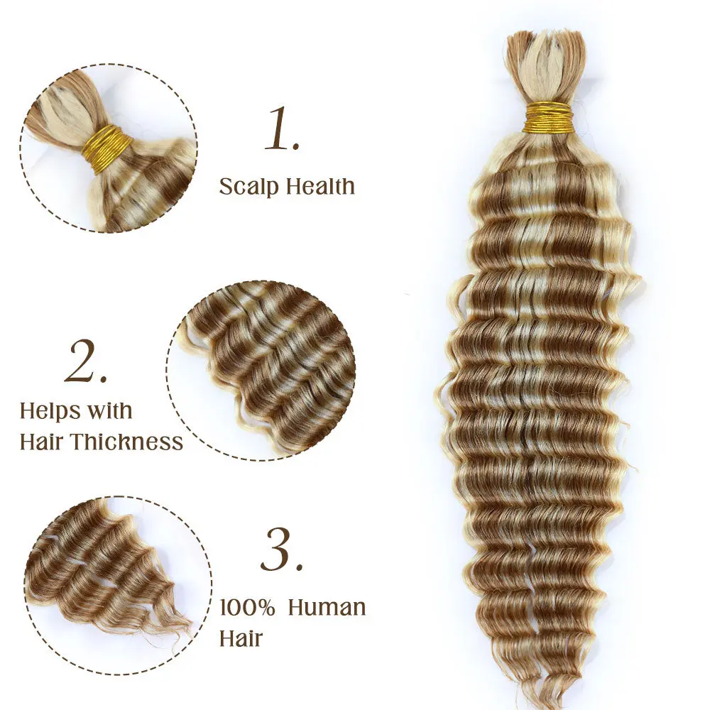 Bulk Human Hair For Braiding #D27/613 Deep Wave - Image 3