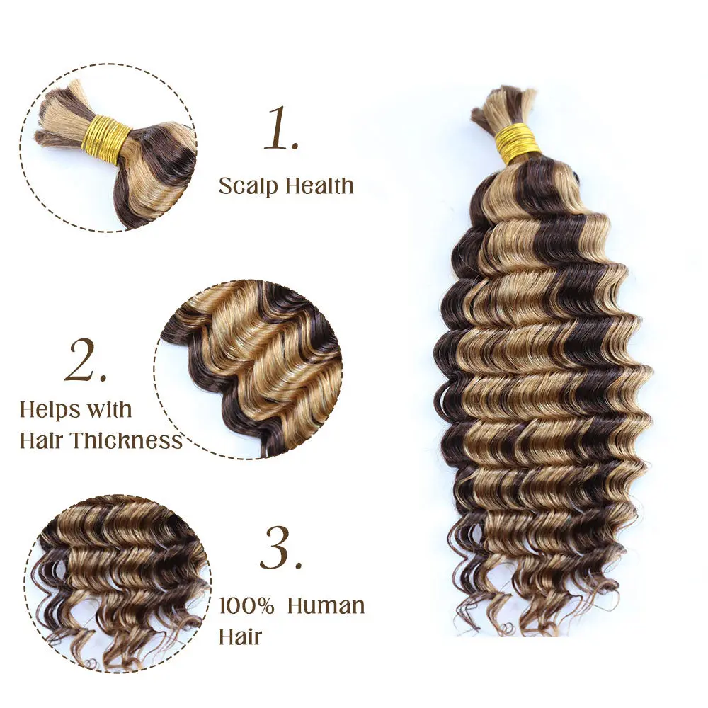 Bulk Human Hair For Braiding #D4/27 Deep Wave - Image 6