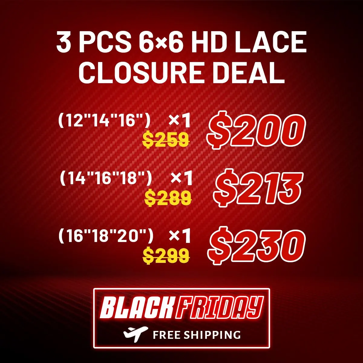 Bundle Deals | 3 Pcs 6x6 HD Lace Closure Human Hair