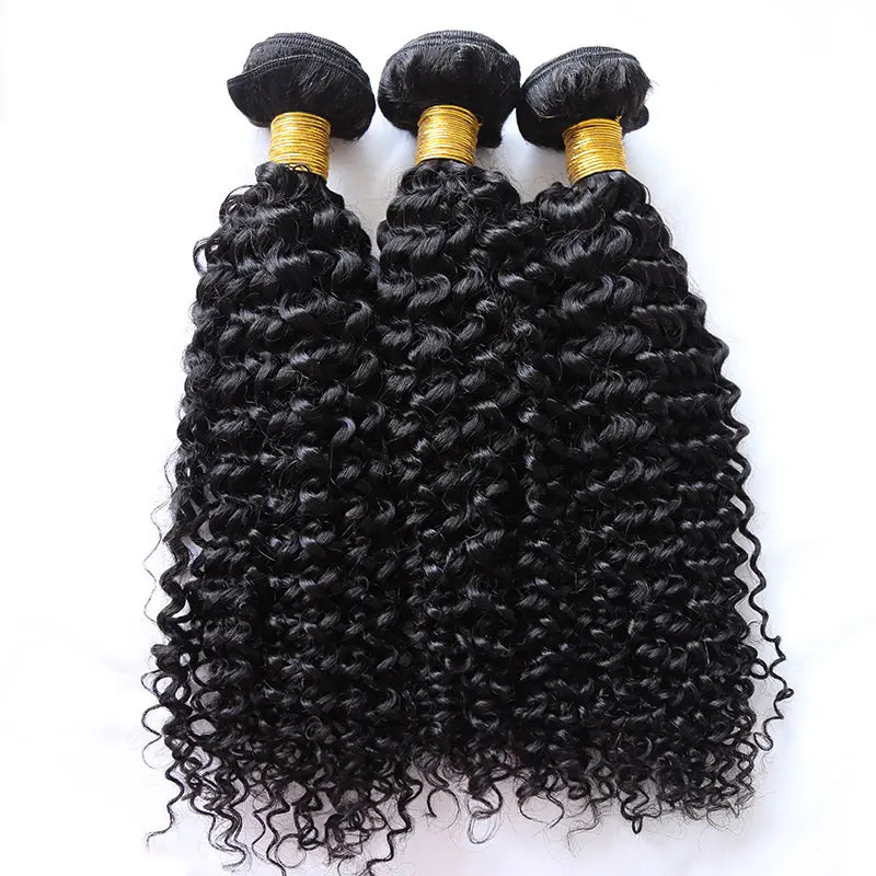 Bundles #1B Kinky Curly Human Hair Weaving