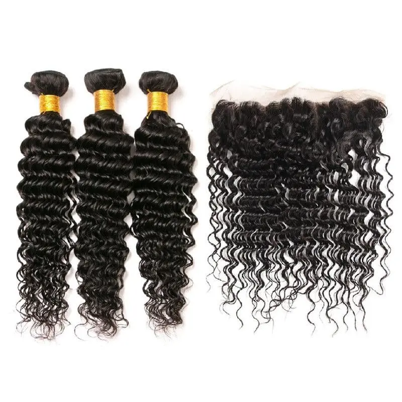 Bundles With 13x4 Lace Frontal Deep Curly Human Hair - Image 3