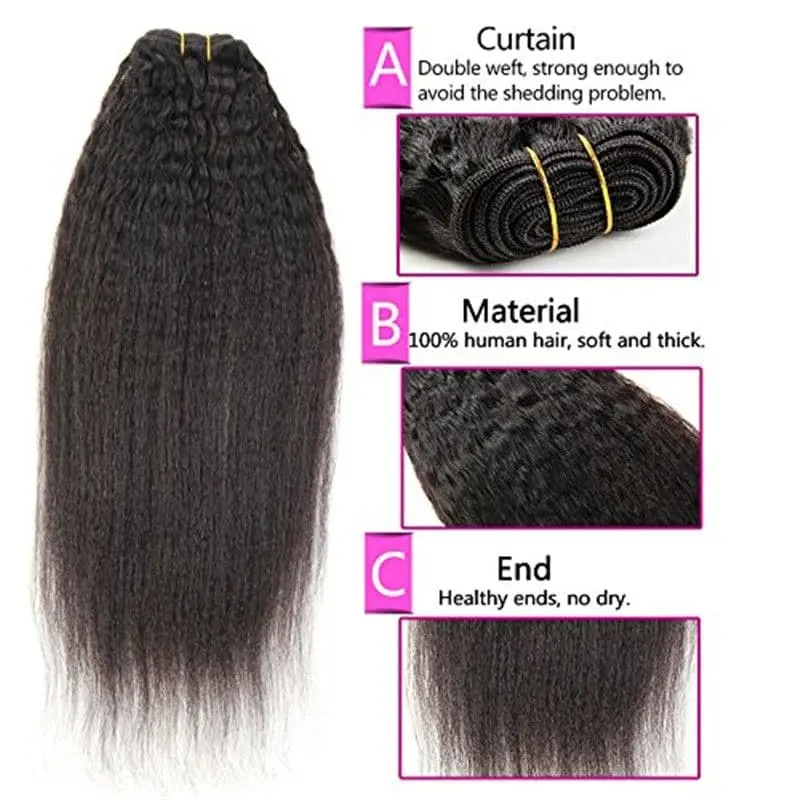 Bundles With 4x4 & 5x5 Lace Closure Kinky Straight Human Hair - Image 5
