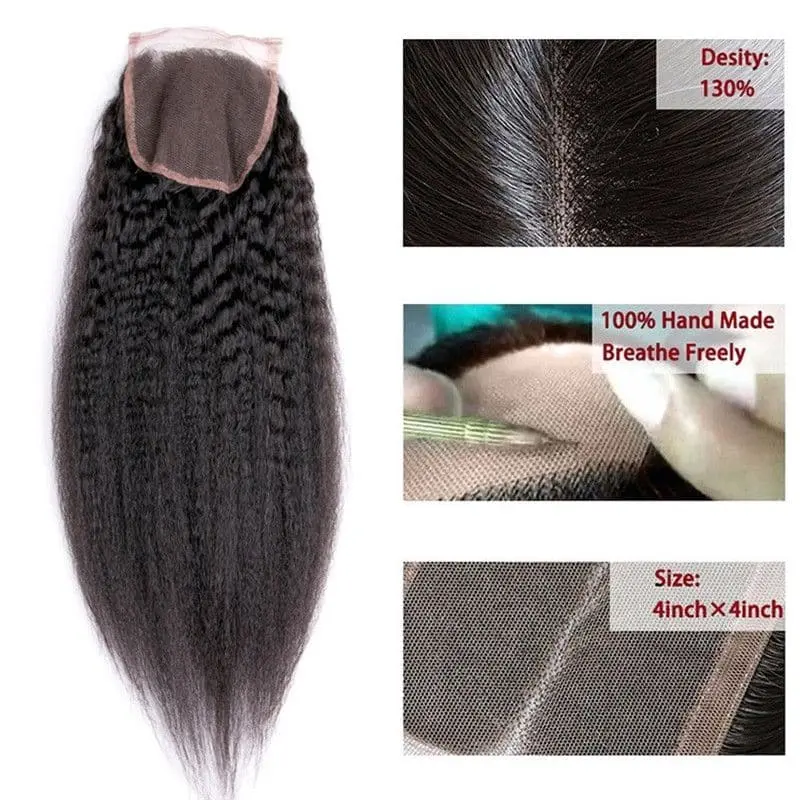 Bundles With 4x4 & 5x5 Lace Closure Kinky Straight Human Hair - Image 6