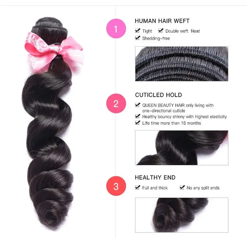 Bundles With 4x4 & 5x5 Lace Closure Loose Wave Human Hair - Image 3