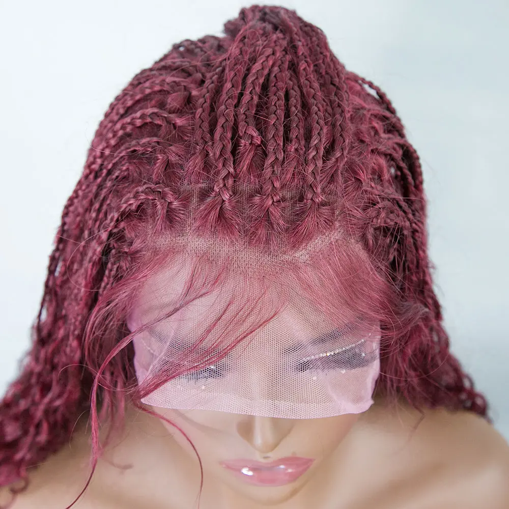 Burgundy Transparent Lace 100% Human Hair Braided Wig With Baby Hair - Image 10