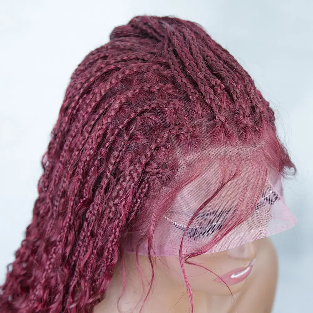 Burgundy Transparent Lace 100% Human Hair Braided Wig With Baby Hair - Image 11