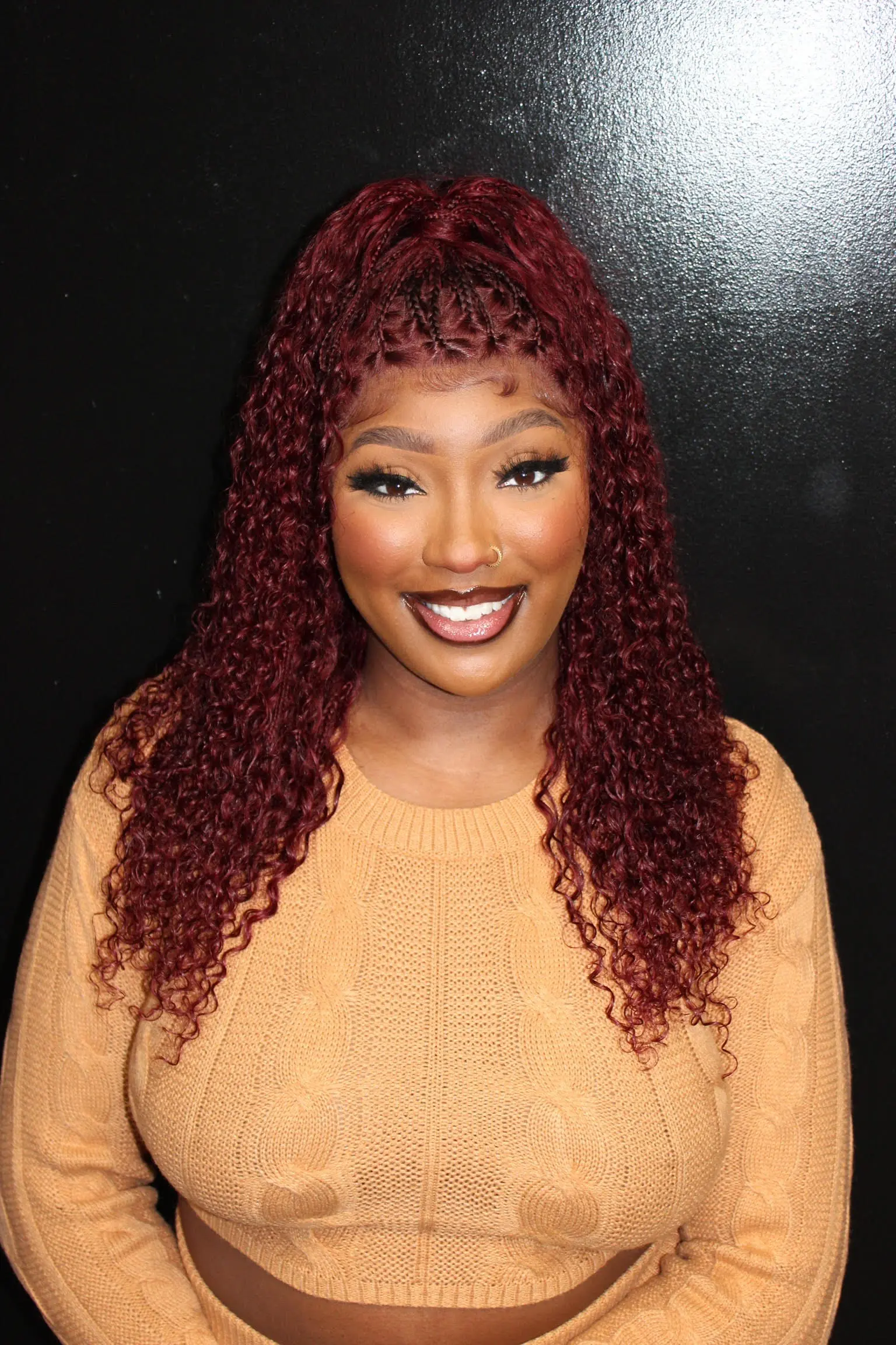 Burgundy Transparent Lace 100% Human Hair Braided Wig With Baby Hair - Image 2