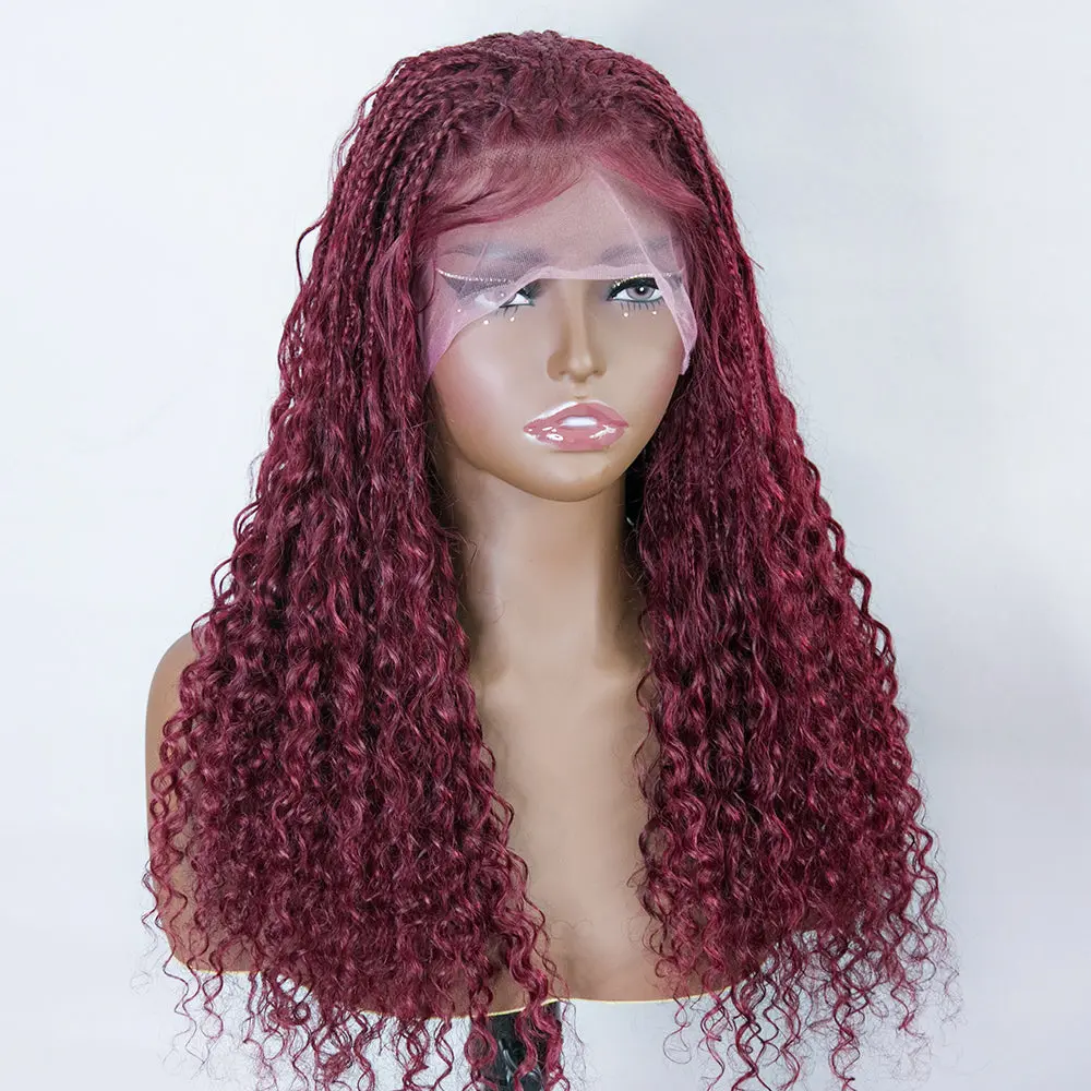Burgundy Transparent Lace 100% Human Hair Braided Wig With Baby Hair - Image 5