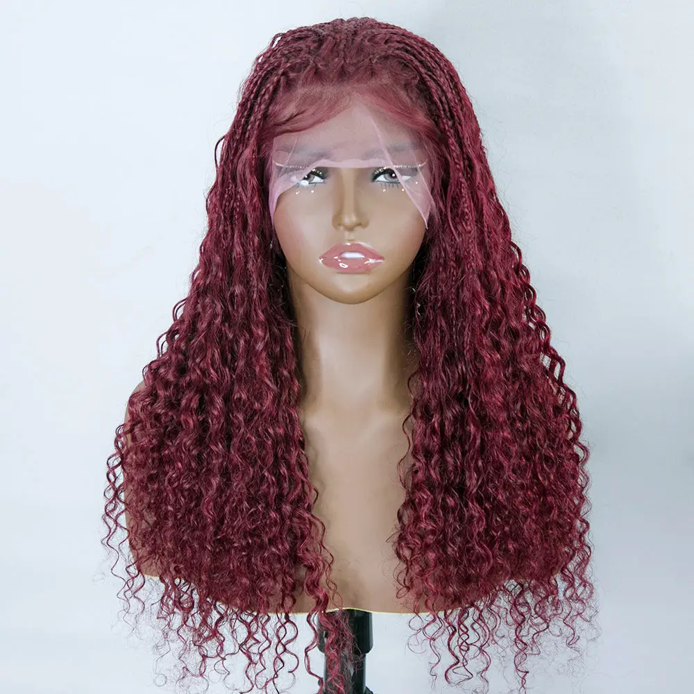 Burgundy Transparent Lace 100% Human Hair Braided Wig With Baby Hair - Image 6