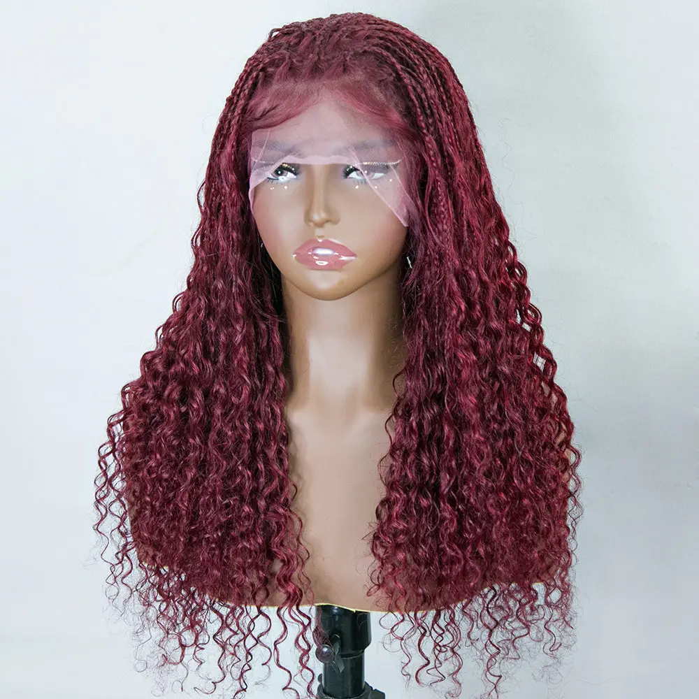 Burgundy Transparent Lace 100% Human Hair Braided Wig With Baby Hair - Image 7