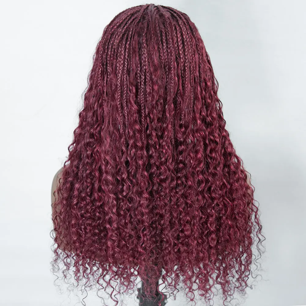Burgundy Transparent Lace 100% Human Hair Braided Wig With Baby Hair - Image 8