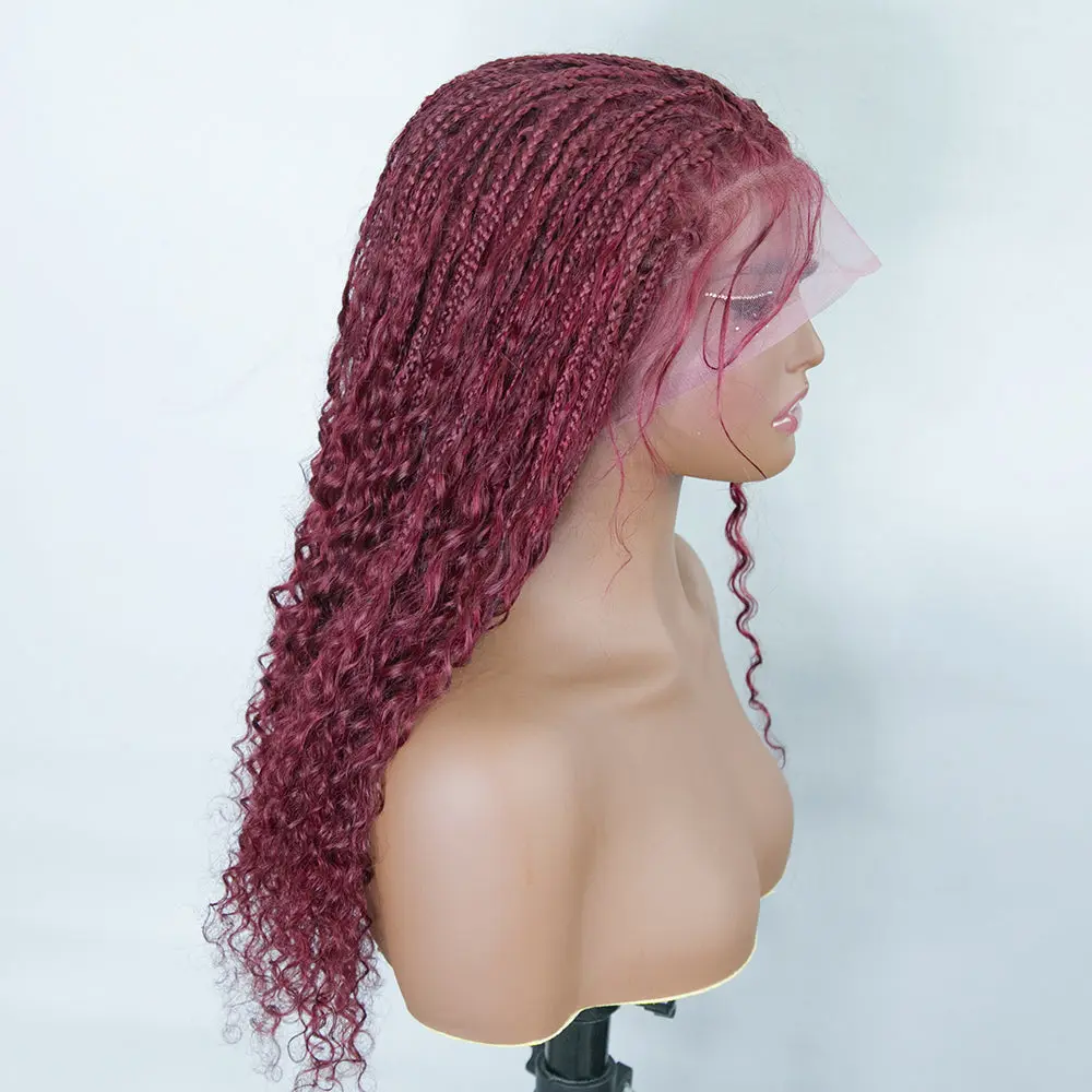 Burgundy Transparent Lace 100% Human Hair Braided Wig With Baby Hair - Image 9