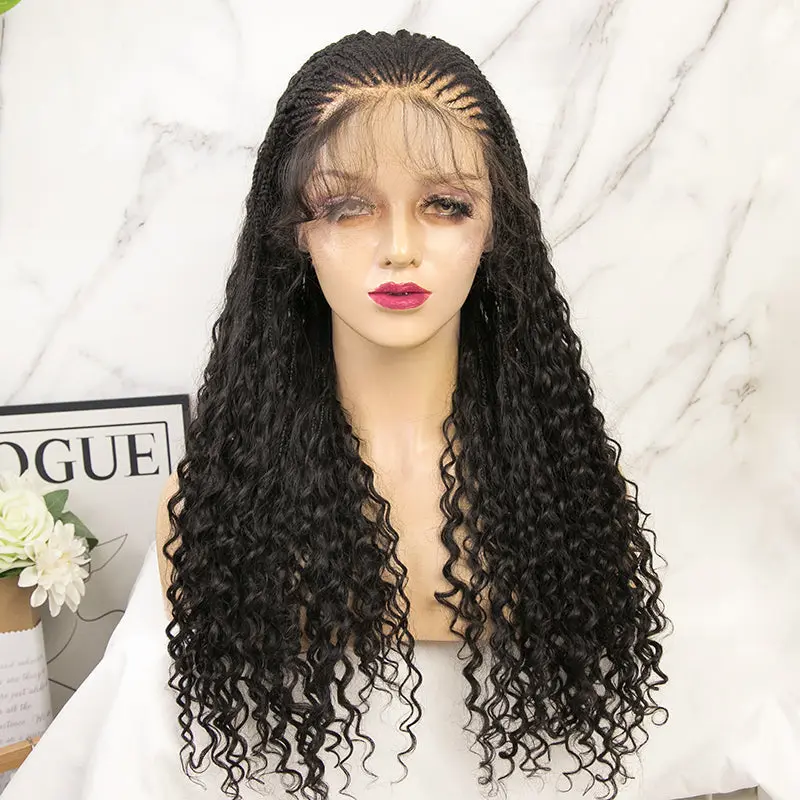 Cornrows Half Boho Knotless Braided Wig Transparent Lace  Human Hair