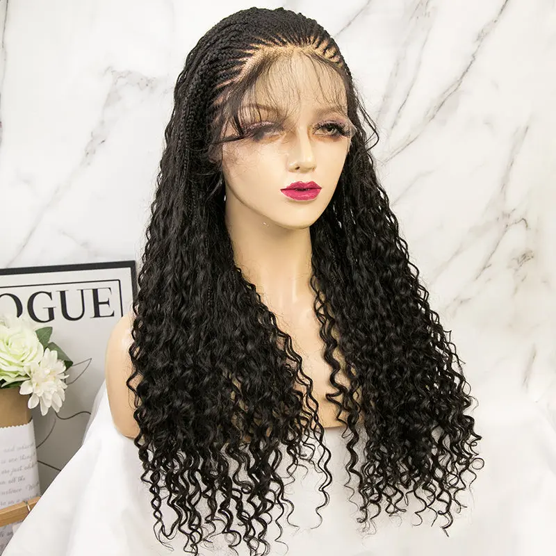 Cornrows Half Boho Knotless Braided Wig Transparent Lace  Human Hair - Image 2