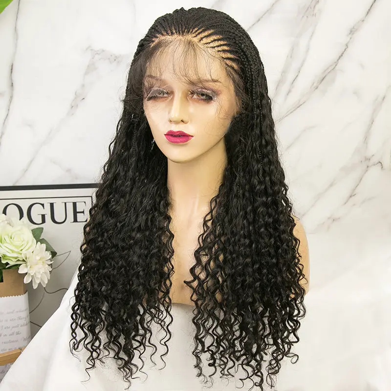 Cornrows Half Boho Knotless Braided Wig Transparent Lace  Human Hair - Image 3
