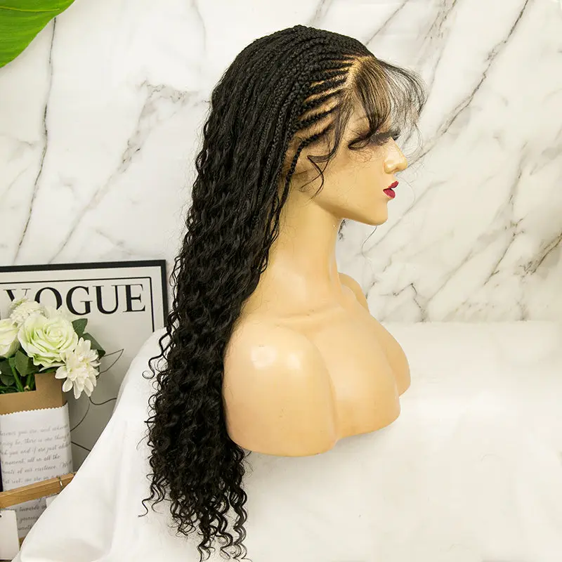 Cornrows Half Boho Knotless Braided Wig Transparent Lace  Human Hair - Image 6