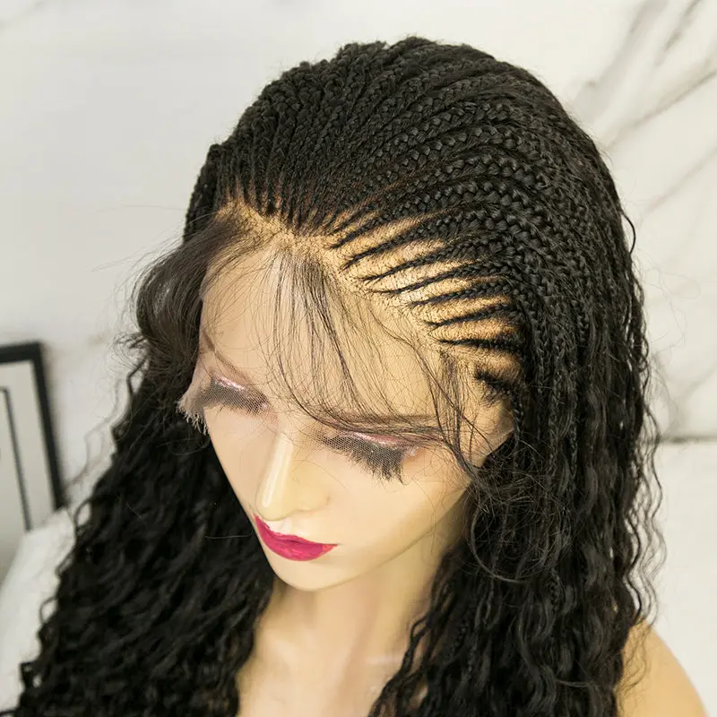 Cornrows Half Boho Knotless Braided Wig Transparent Lace  Human Hair - Image 8
