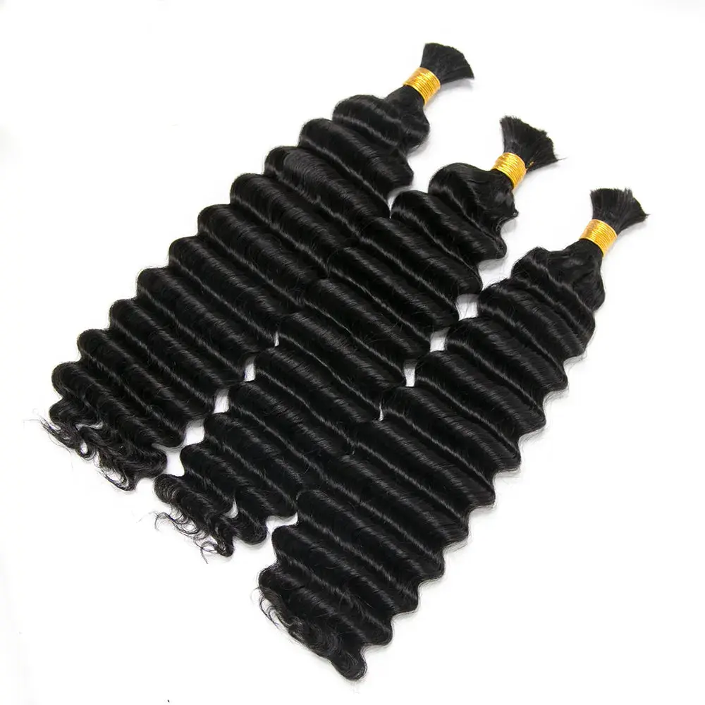 Double Drawn Bulk  Human Braiding Hair Deep Wave - Image 10