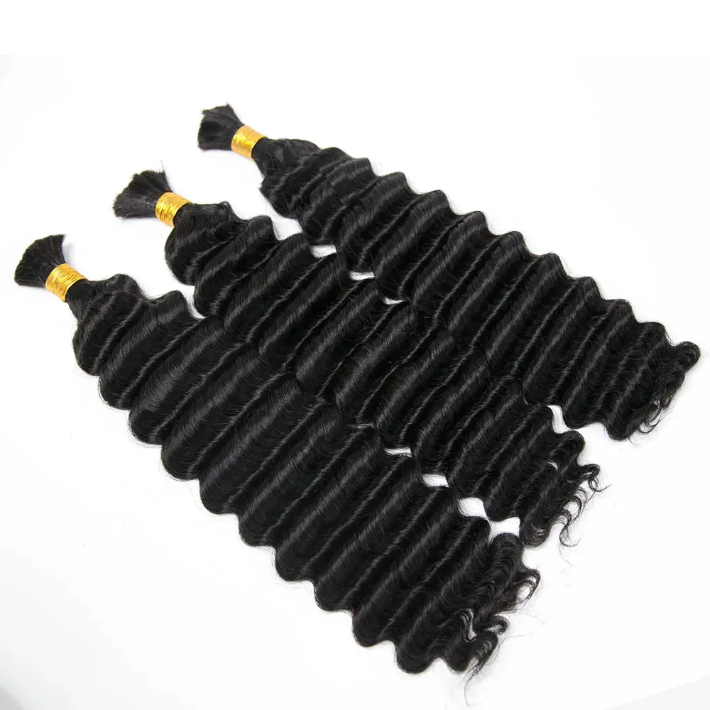 Double Drawn Bulk  Human Braiding Hair Deep Wave - Image 11