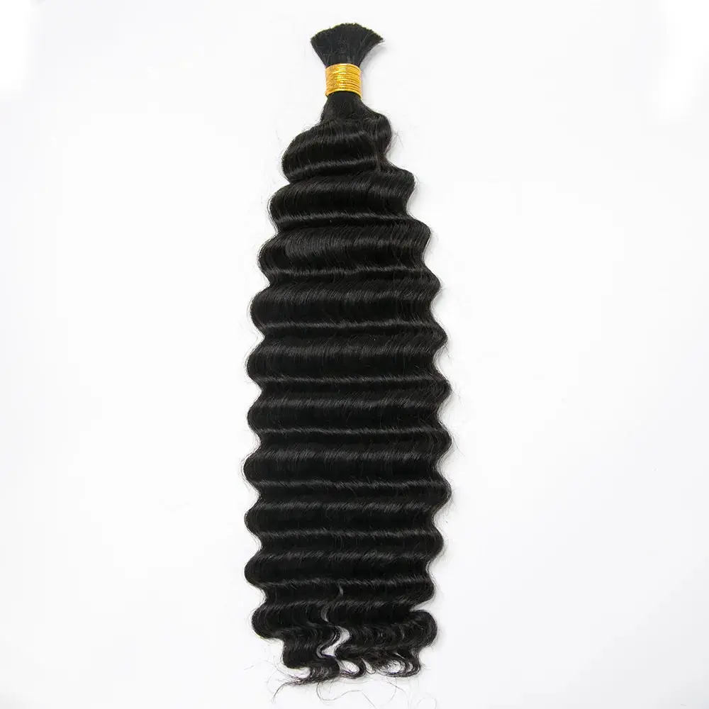 Double Drawn Bulk  Human Braiding Hair Deep Wave - Image 6
