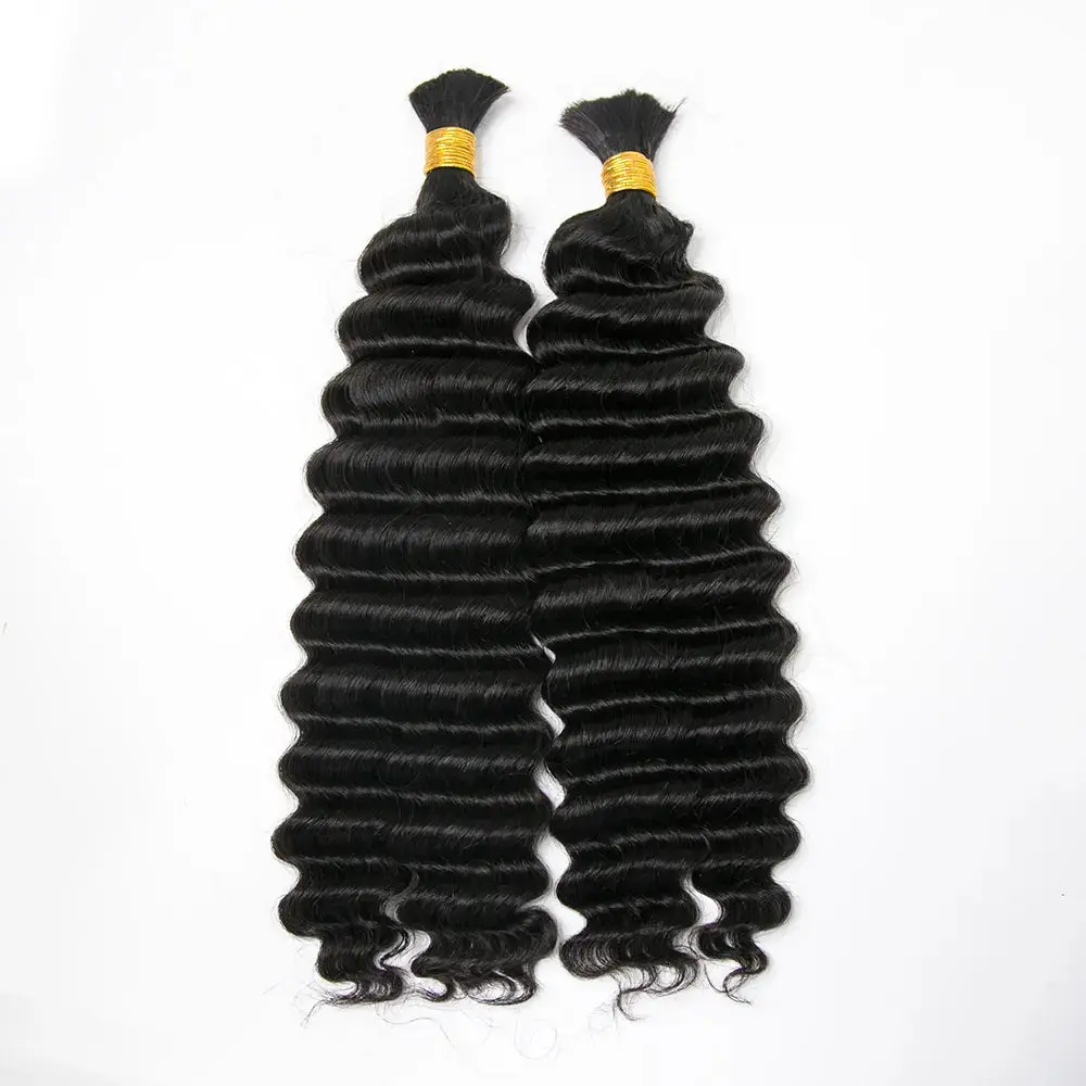 Double Drawn Bulk  Human Braiding Hair Deep Wave - Image 7