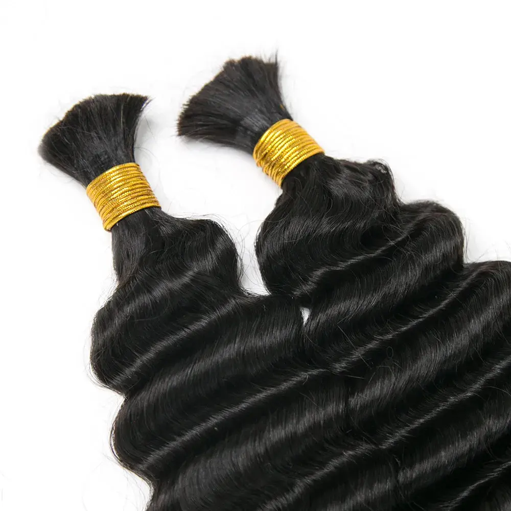 Double Drawn Bulk  Human Braiding Hair Deep Wave - Image 9