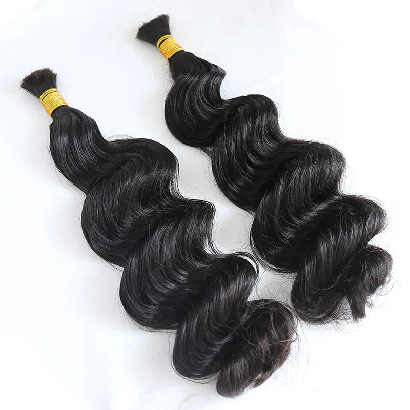 Double Drawn Bulk  Human Braiding Hair  Loose Wave - Image 8