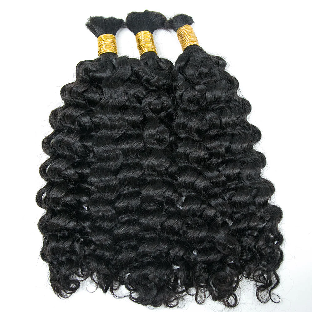 Double Drawn Bulk Human Braiding Hair Natural Wave - Image 2