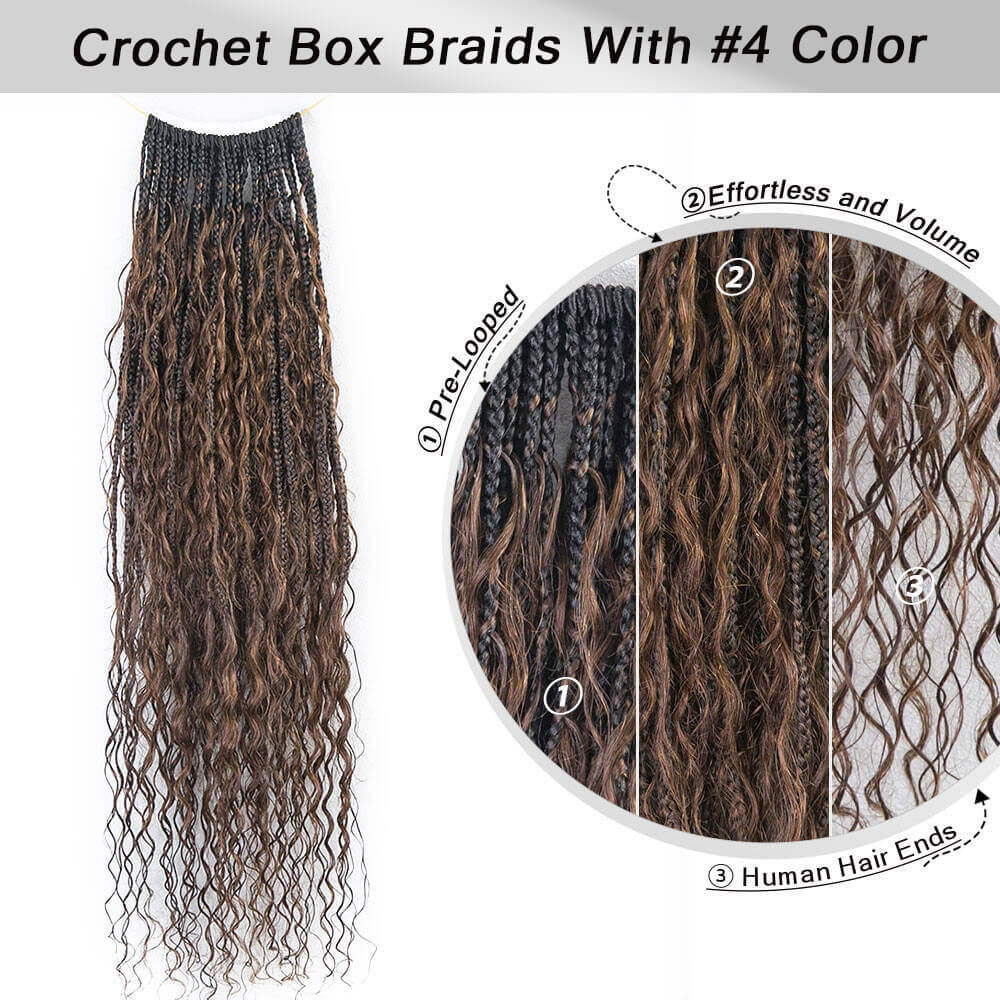 EAYON #T1B/4 Color Crochet Boho Box Braids 24 Inch - Image 4