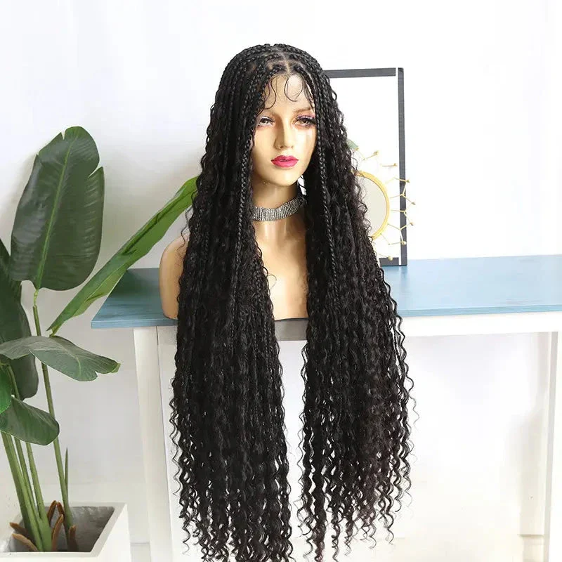 Diamond Transparent Lace Wig Crochet Knotless Bohemian Braided Wig with Burmese Human Hair Curls - Image 6