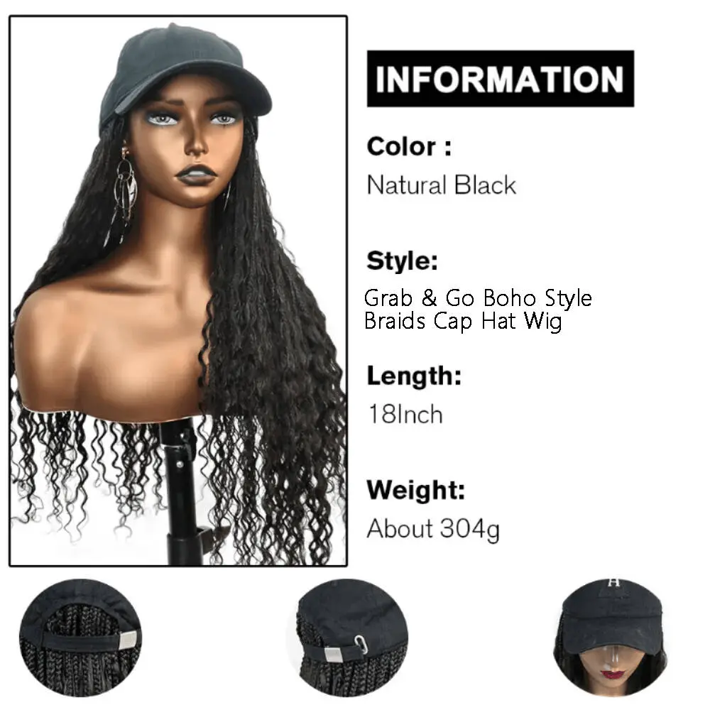 Grab & Go Boho Style Braids Cap Hat Wig - Image 9